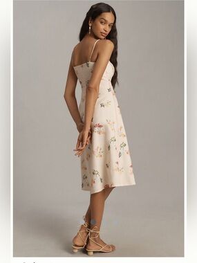 Corey Lynn Calter Light Pink Seamed Midi Dress Large Lined Linen Bows ret $248